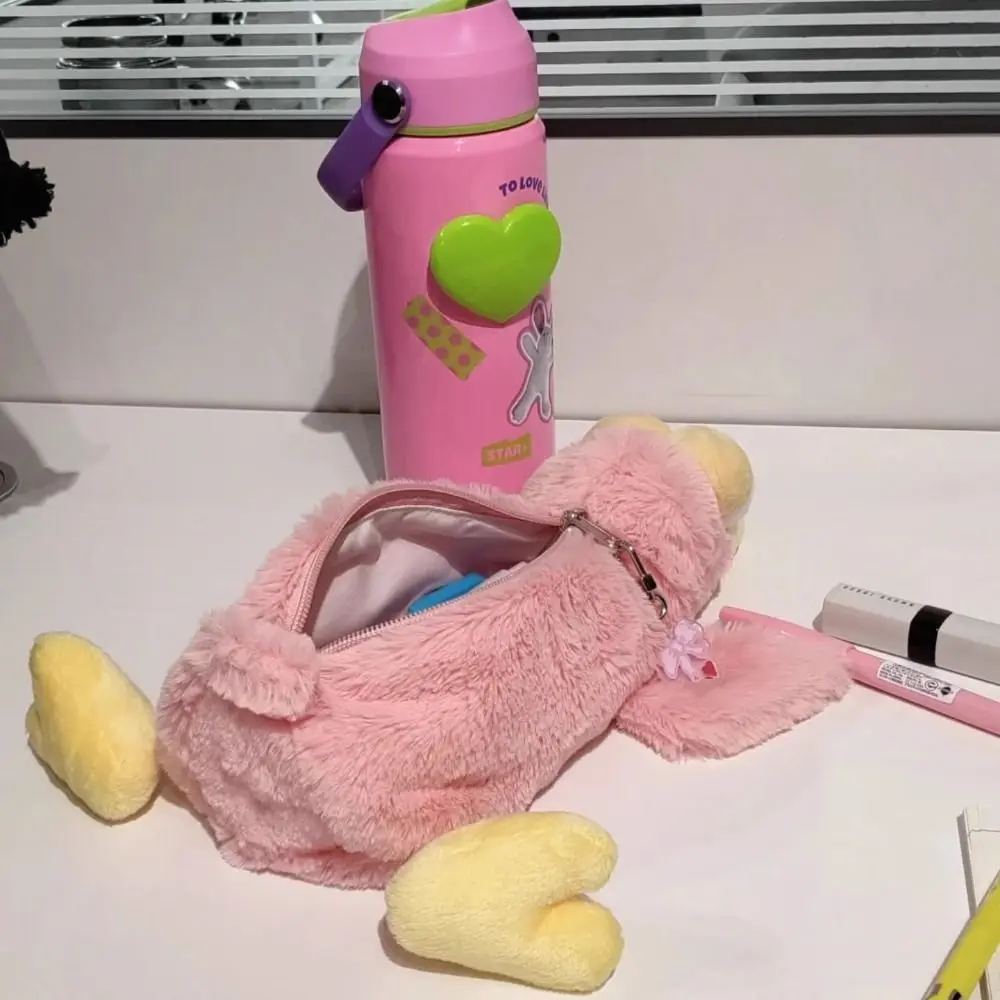 

Stationery Organizer Pink Plush Bird Pencil Bag Soft Storage Plush Pencil Case Korean Style Multifunctional