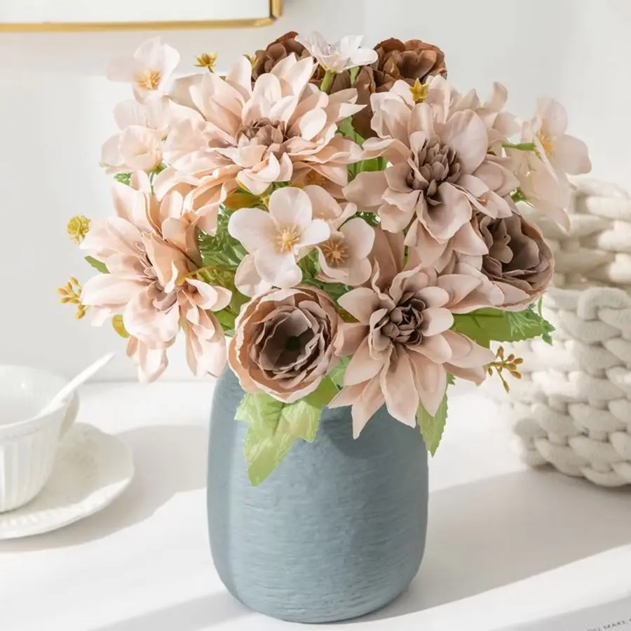1/2 قطعة زهرة اصطناعية الحرير الداليا الفاوانيا عالية الجودة عطلة الزفاف باقة الزفاف طاولة غرفة المنزل لتقوم بها بنفسك هدية صندوق قص ديكور #3