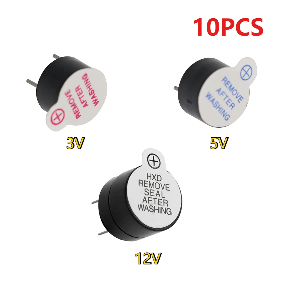 10pcs Active Buzzer 3V/5V/12V 12mm/9mm Magnetic Long Continuous Beep Tone Alarm Ringer MINI Active Piezo Buzzers for Arduino