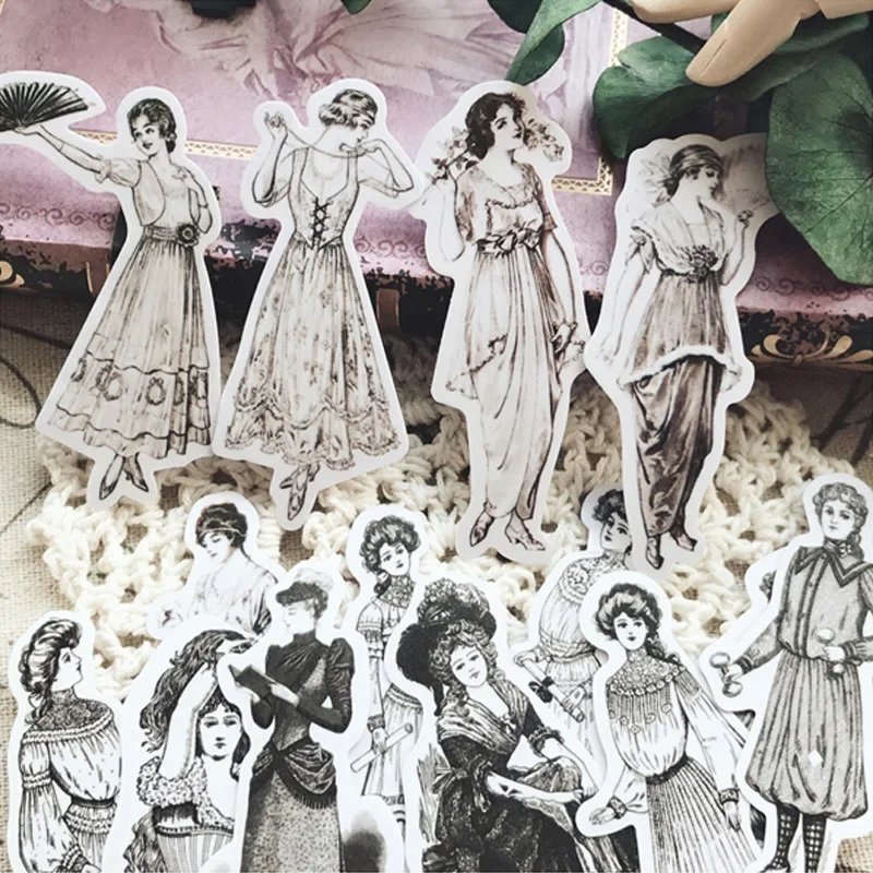 14 Pcs European Ladies Junk Journal Ephemera Vintage Sticker Retro Woman Album Aesthetic Sticker Scrapbooking Material Supplies