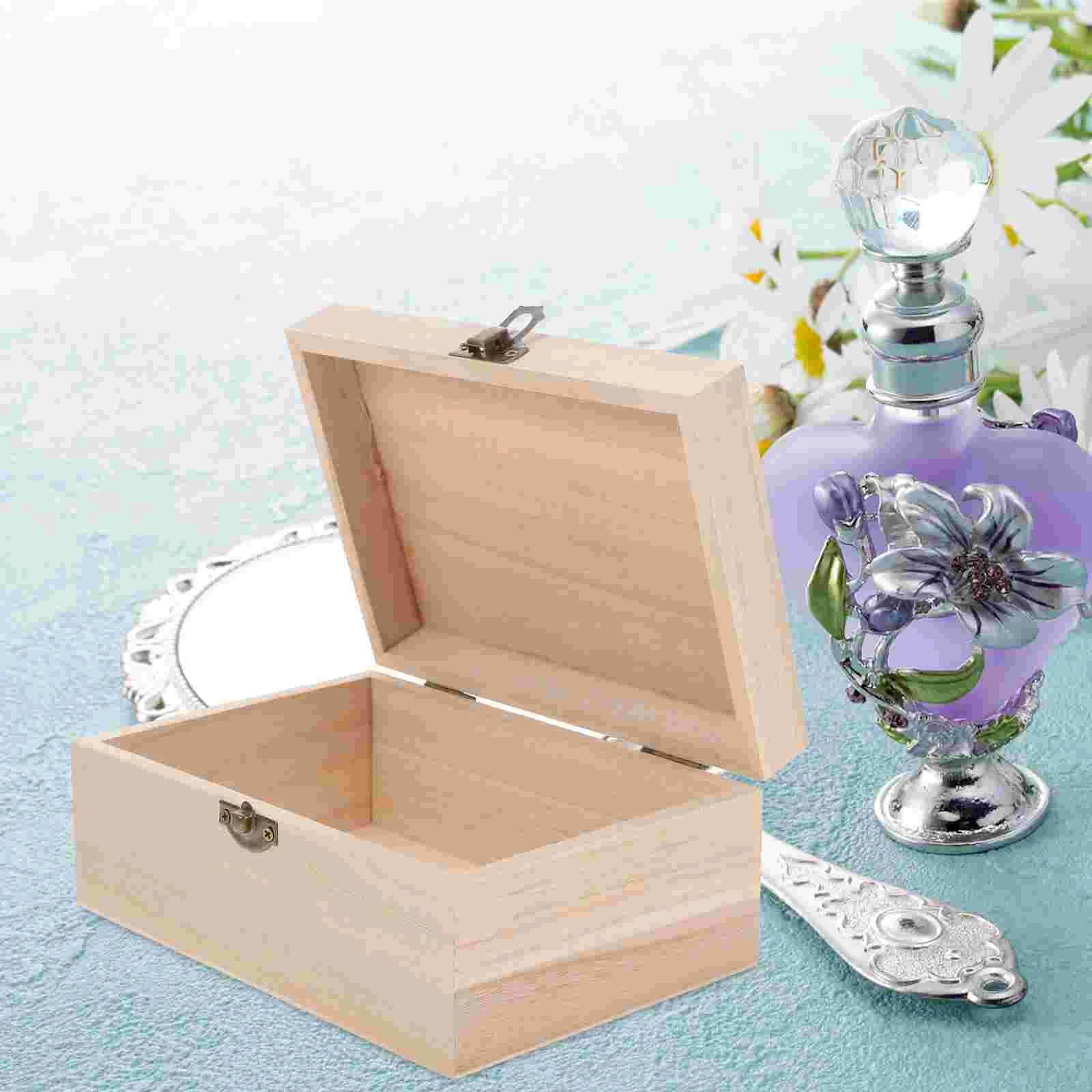 1 Set/3 Pcs Unfinished Wooden Case Creative Multi-function Box DIY Graffiti Supplies Storage Lock Case for Home Shop Adults Kids