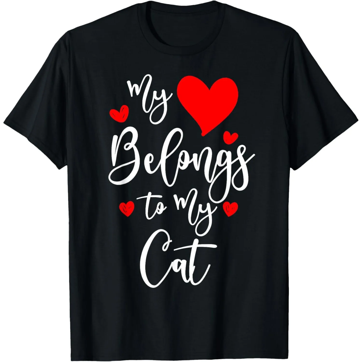 My Heart Belongs To My Cat Graphic Tee Funny Cat Lover Men's Round Neck T-Shirt