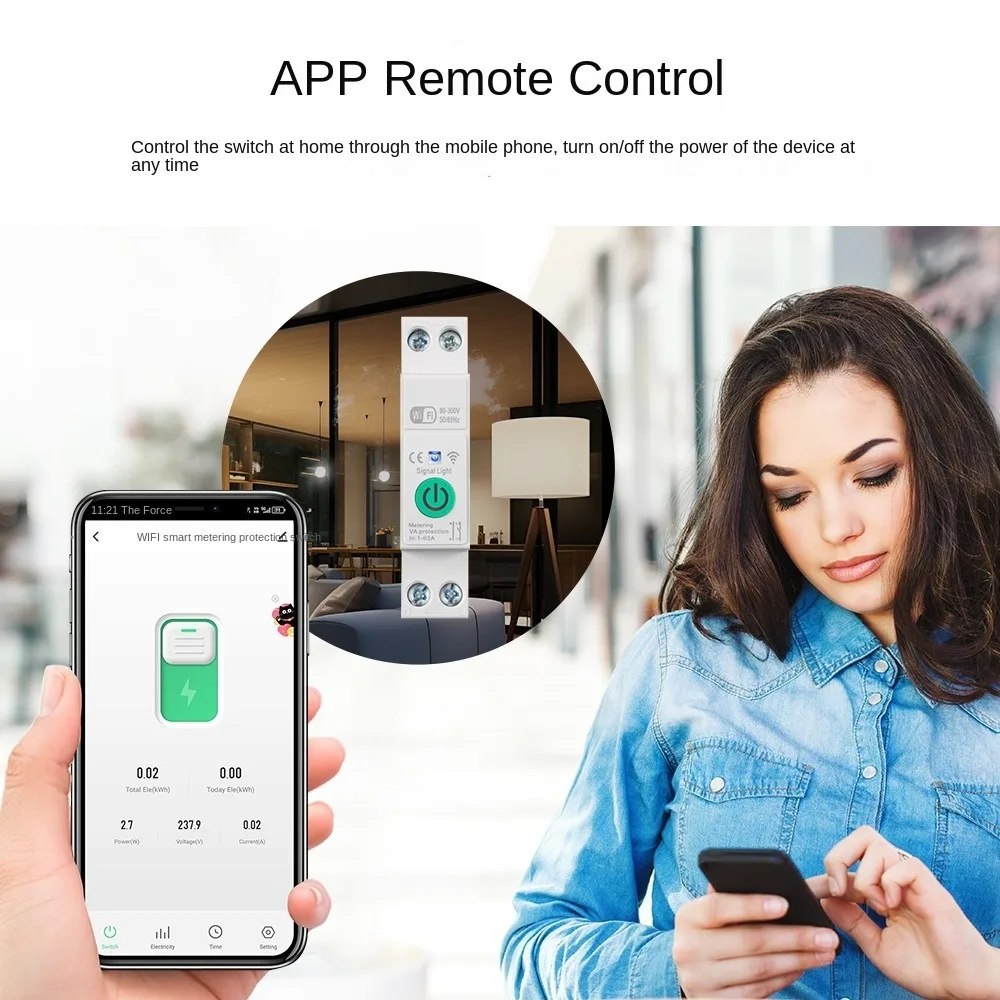 Remote Voice Control Tuya WiFi Smart Circuit Breaker Electricity Statistics Monitoring Din Rail Switch 1-63A 1P