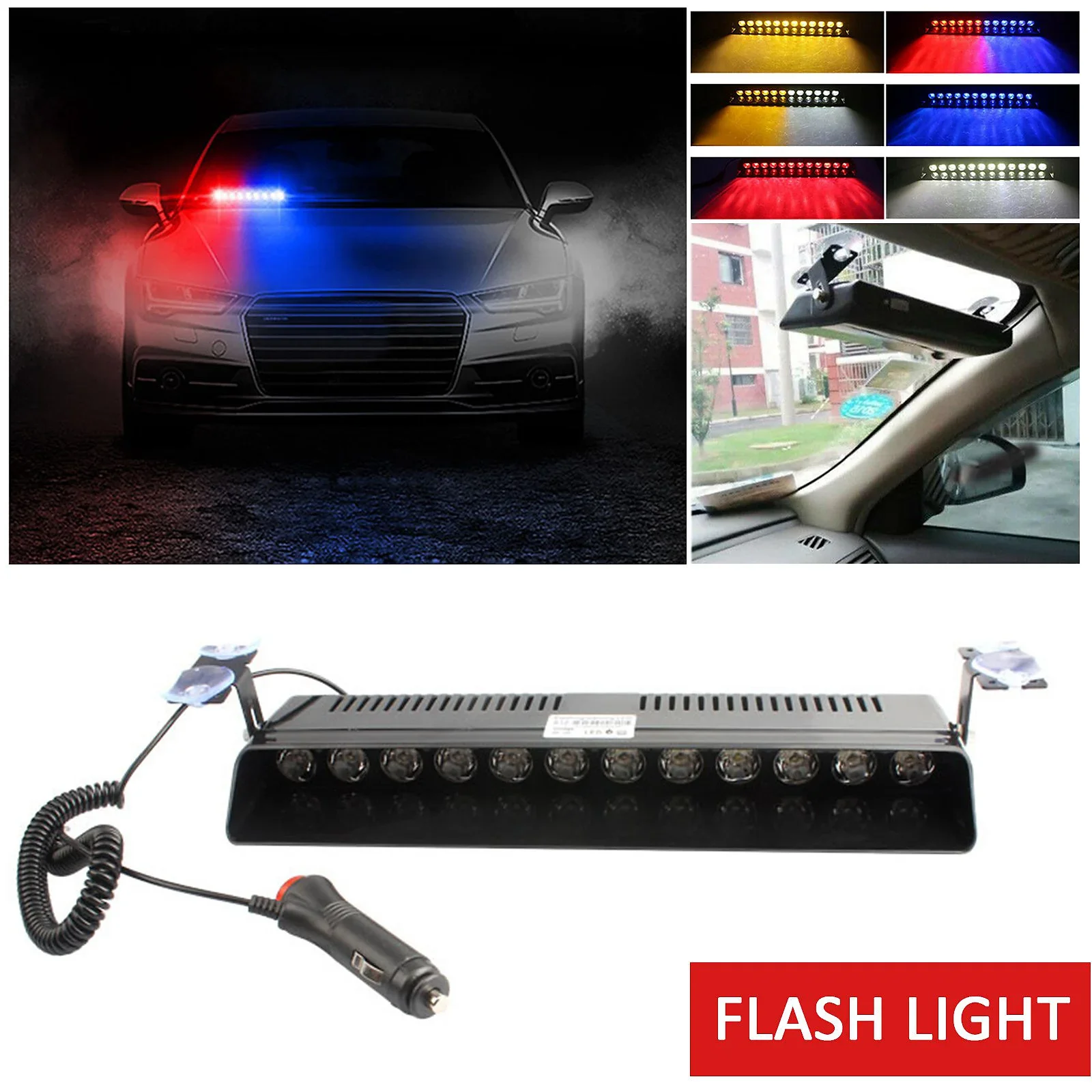 

Police Lights 12LED Car LED Strobe Lamp Red/Blue White Signal Lamps Flash Dash Emergency Flashing Windshield Warning Light 12V