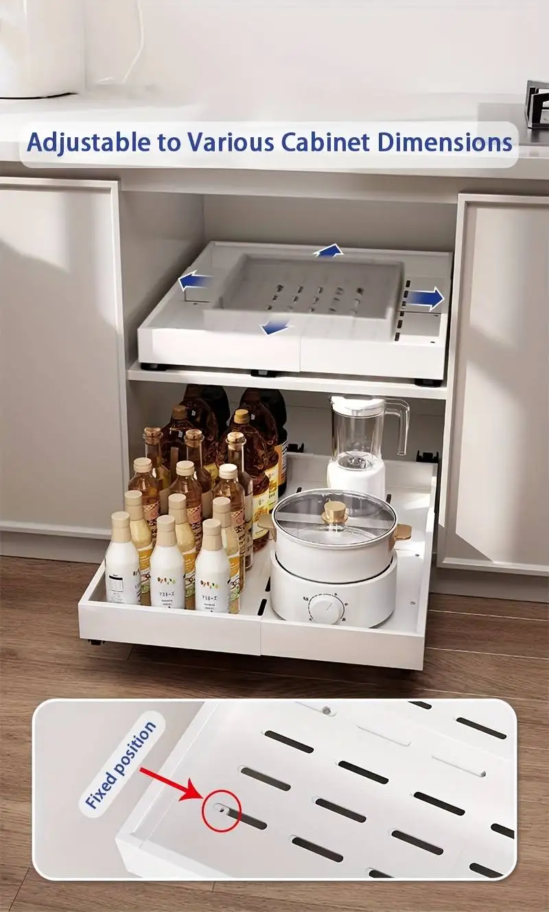 Uittrekbare lade-organizer Keukenopbergrek Kast Uitbreidbaar onder gootsteen Kruidendozen Stille schuifladestijl Kom Schotelplank