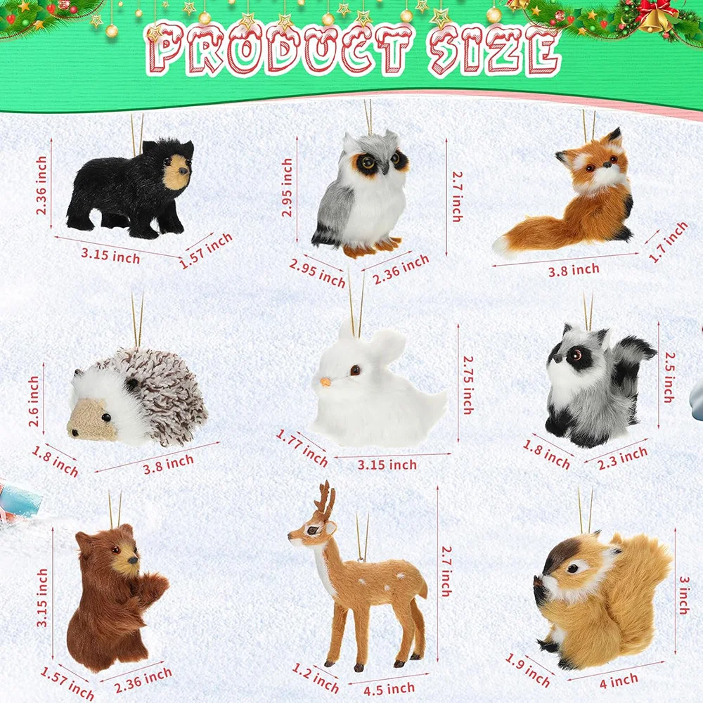 1/2/5/10/20 Pcs Christmas Tree Hanging Ornaments Plush Animals Woodland Furry Ornaments for Christmas Party Backpack Decoration