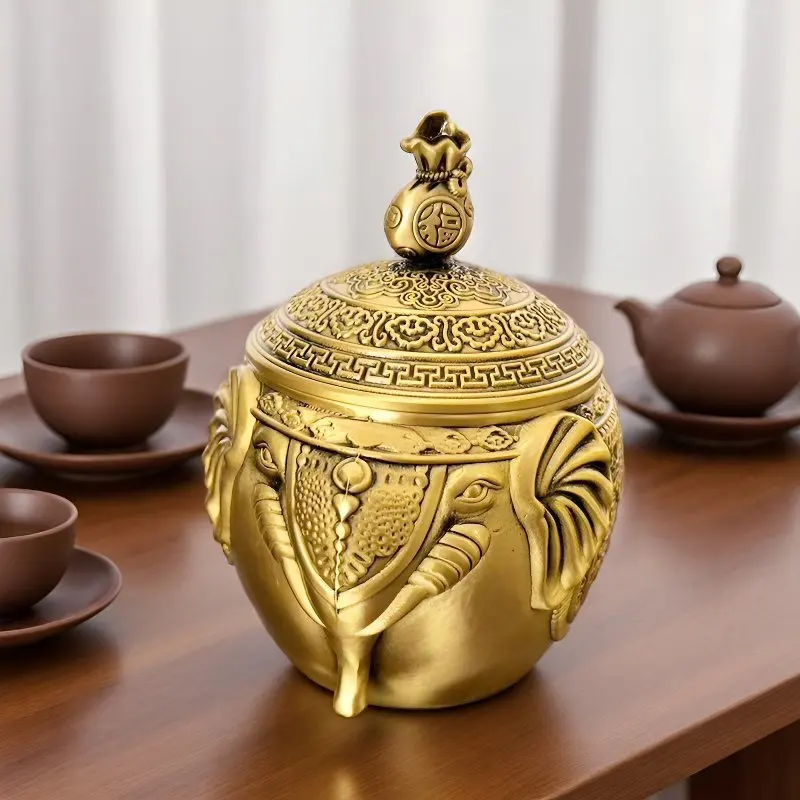 New brass -shaped , a elephant tea canister with a lid, a lucky bag, a rice container, a treasure bowl