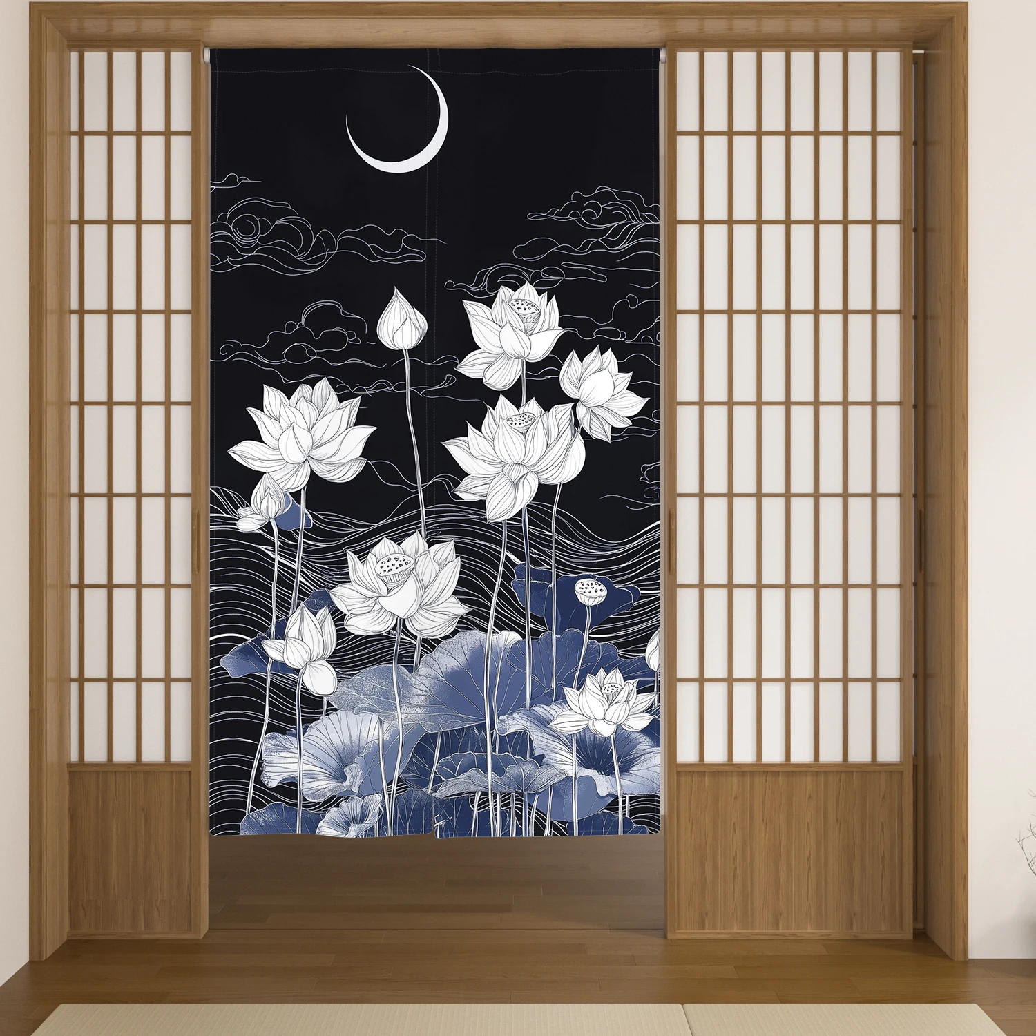 Japanese Noren Door Curtains Fish Izakaya Dining Room Partition Blue Theme Linen Doorway Curtains Kitchen Entrance Half Curtains