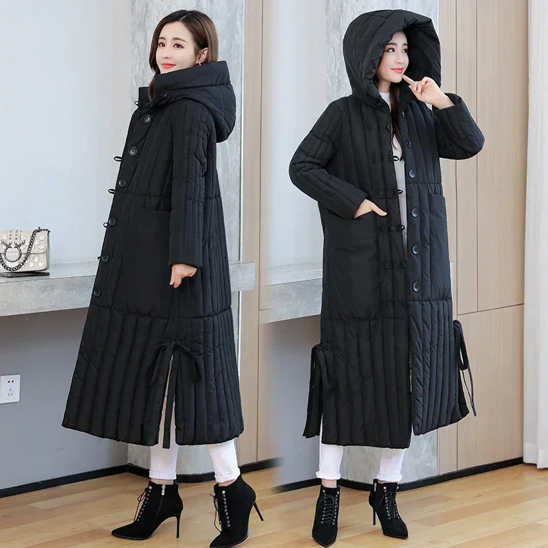 Winter 2024 New Korean Loose Women Jacket Down Cotton Long Hooded Coat Thicken Parkas Female Loose Windproof Warm Overcoat