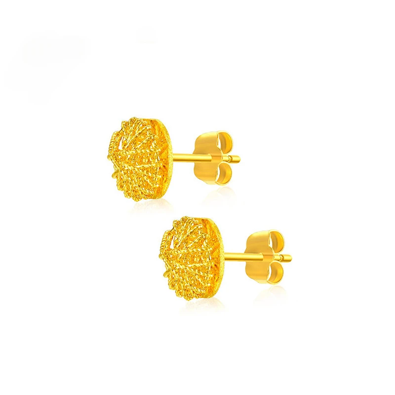 Genuine 14 Kt Gold Color Hollow Sugar Earrings for Women Earring Stud Wedding Ball Birthday Fine Jewelry Gifts Not Fade