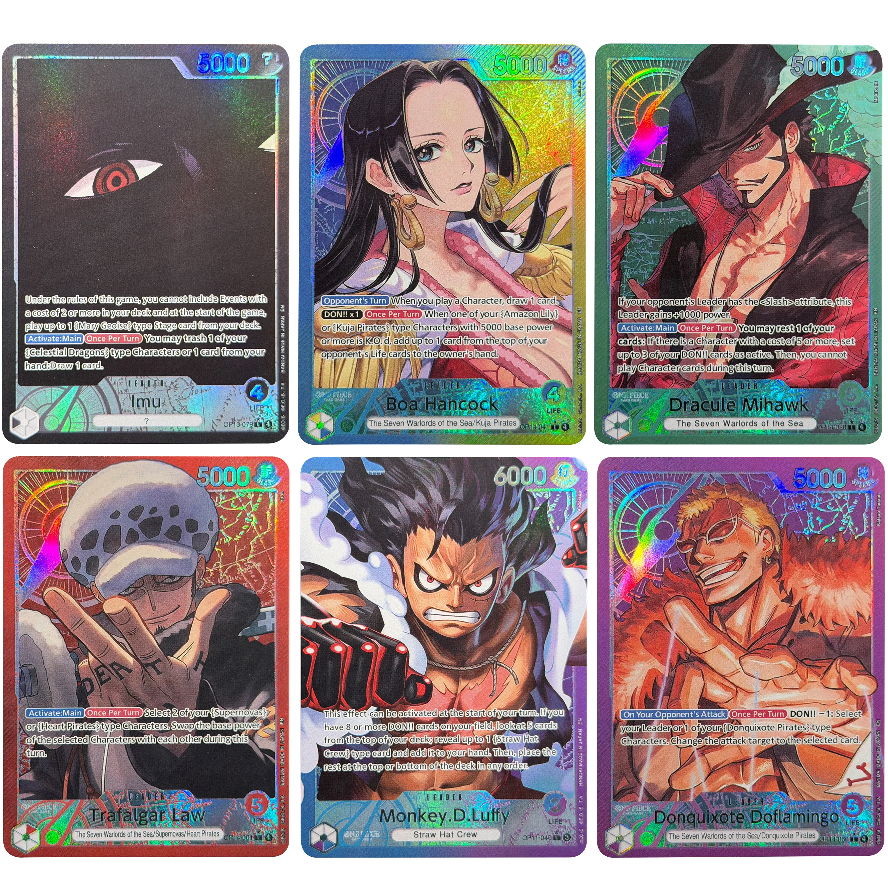OPCG TCG Seltene Parallel-Leader-Flash-Karte Alt Art Imu Mihawk Hancock Crocodile OP14-060 OP14-001 OP14-080 Proxy-Karte