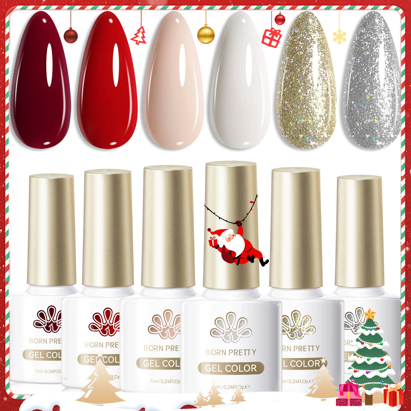

BORN PRETTY HEMA TPO FREE 6 Bottles Christmas Glitter Gel Nail Polish Semi Permanent Soak Off UV LED Varnish Manicure Design