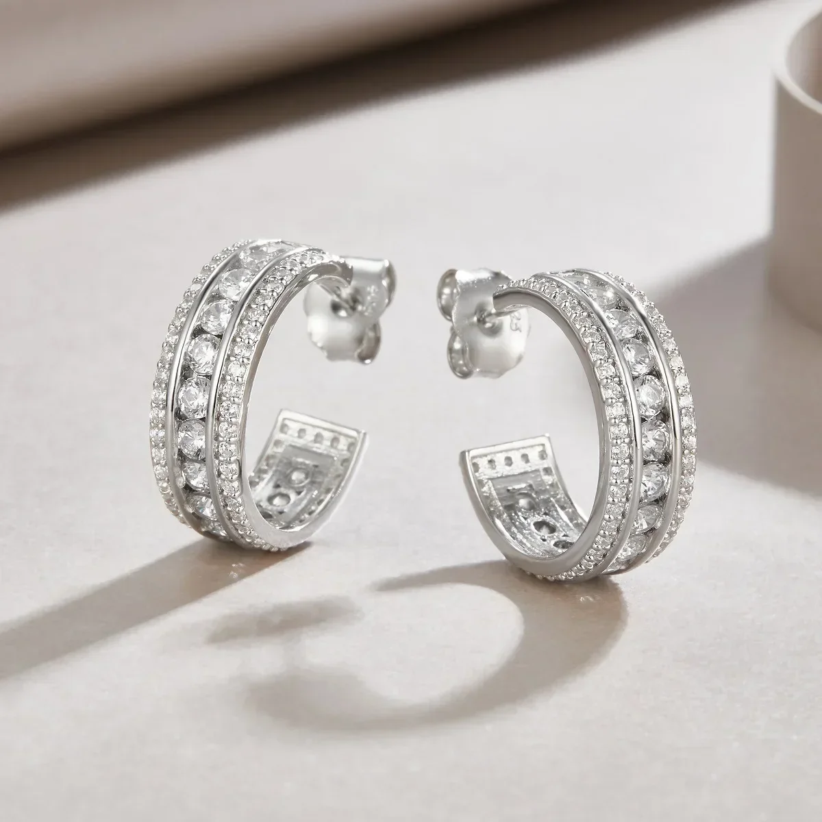 

2.76cttw D Color Moissanite Earhook For Women S925 Silver Diamond Hoops Semi-circular Stud Earrings Luxury New In Jewelry