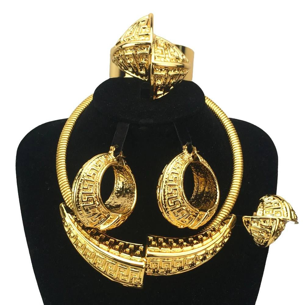 

Hot Selling Dubai Italian Gold Plated Jewelry Women's Wedding Party Banquet Big Pendant Light Weight Bold Jewelry Sets FHK16698