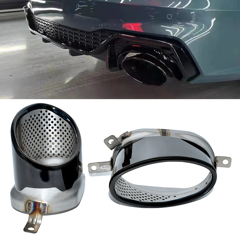 304 Stainless Steel Car Exhaust Pipe Black Mufflers For Audi A3 A4 A5 A6 A7 RS3 RS4 RS5 RS6 RS7 Oval Exhaust Tip Exhaust System 