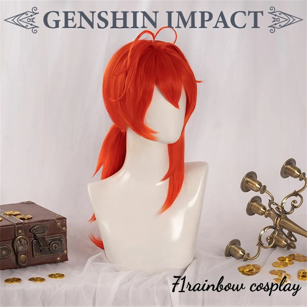 Diluc Ragnvindr Cosplay Wig Game Genshin Impact Diluc Ragnvindr Cosplay Hair Genshin Impact Christmas Roleplay Wigs