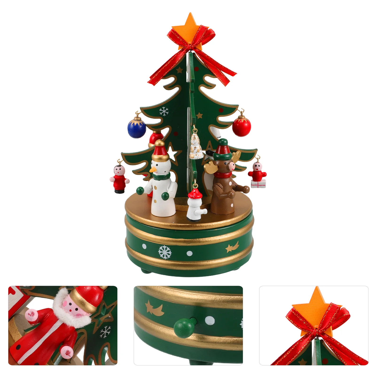 

1pc Wooden Music Box Christmas Tree Musical Decoration Rotating Melody Ornament Desktop Decor Green Xmas Craft Gift