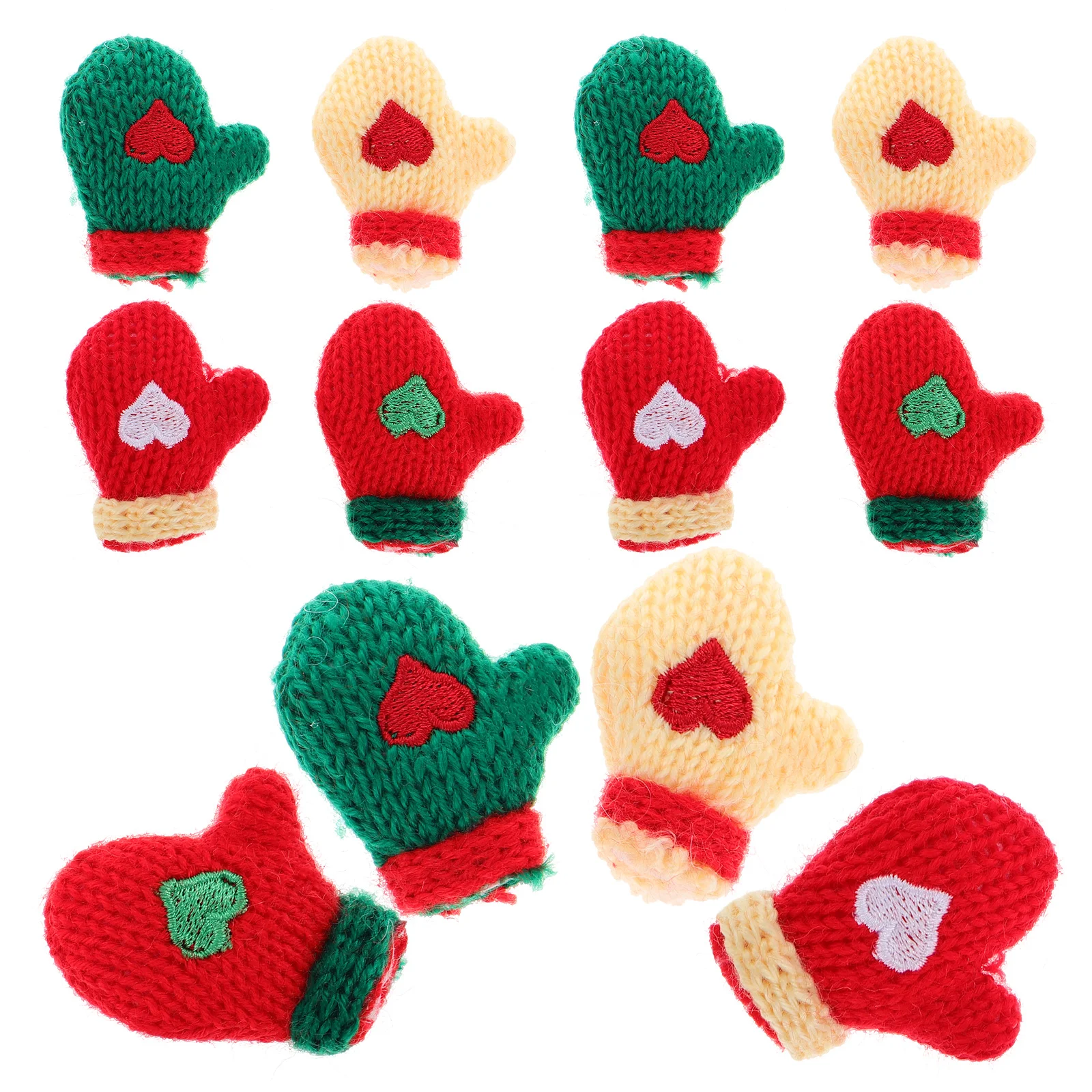 16 Pcs Christmas Decorations Woolen Knitted Gloves Knitting Tree Small Woven DIY Supplies for Craft Decorative Miss