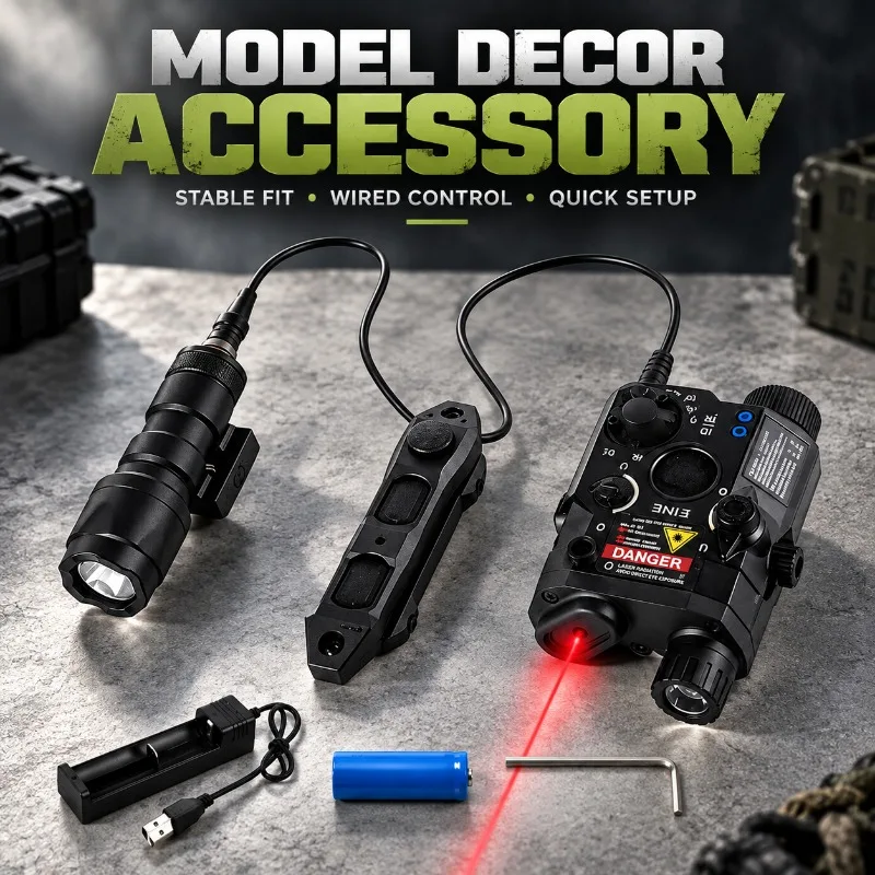Multi‑Function PEQ15‑Shaped Alloy Hobby Collection Kit, Adjustable Red‑Green Beam Indicator,Light Unit with Wired Triple‑Switch