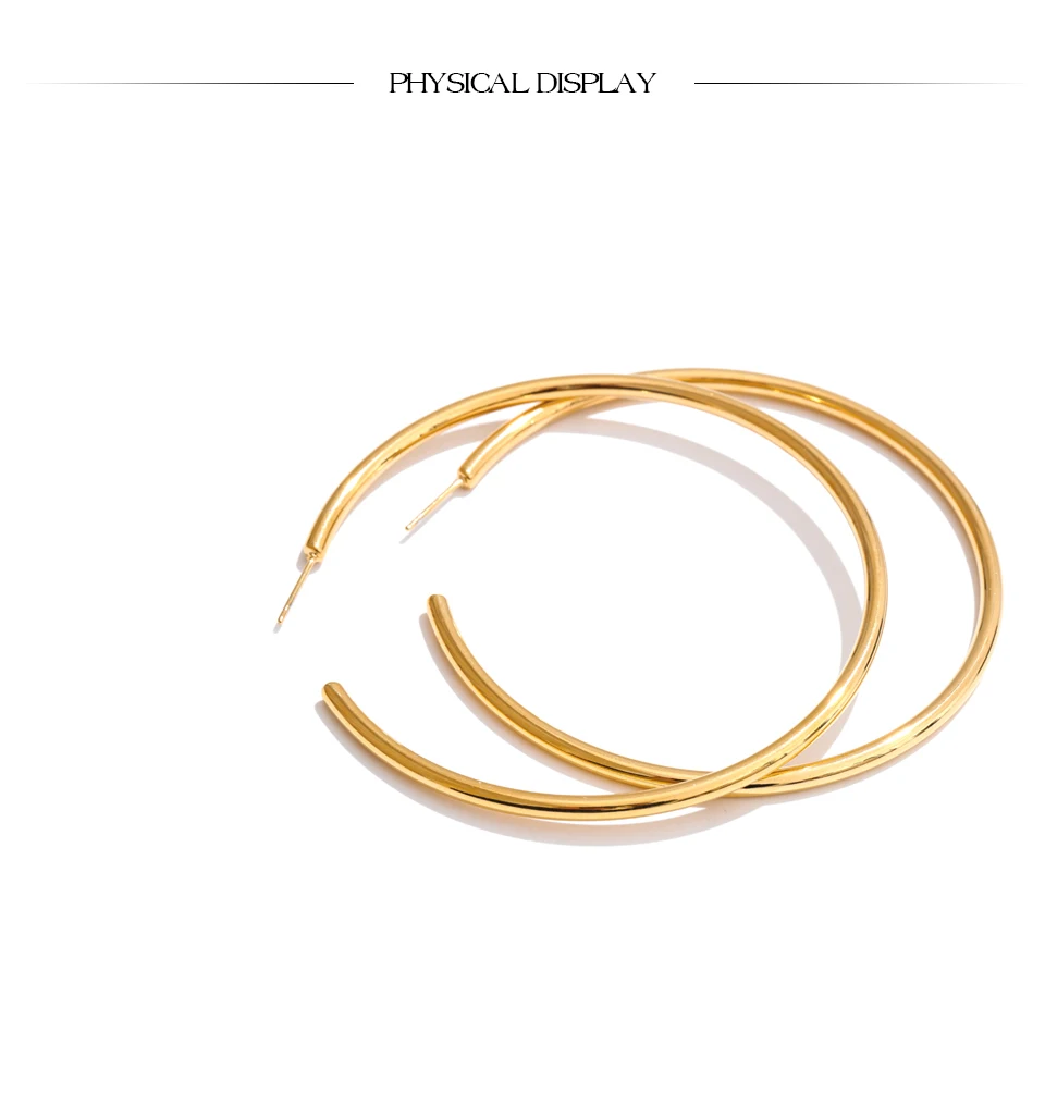 Yhpup 25/30/40/50/60/70mm Minimalist C-Shape Round Daily Hoop Earrings Stainless Steel Versatile Popular PVD Waterproof Jewelry – Detail 13