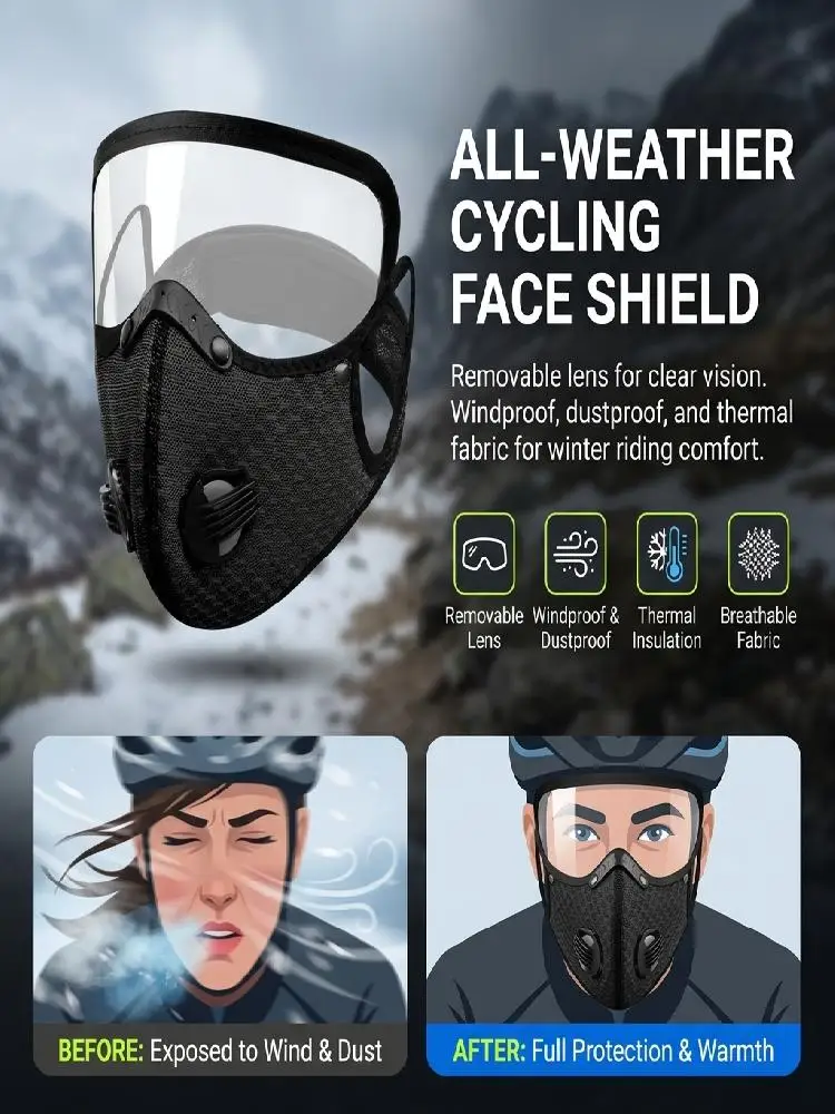 AliExpress NONE Cycling Face Shield Windproof Cycling Mask for Winter Riding Detachable Lens Warm Sports Guard Breathable Dustproof Gear