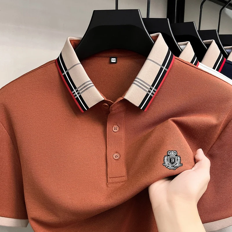 Neues Sommer-Herren-Poloshirt mit Kurzen Ärmeln, Kragen und Knöpfen, Luxuriöse Buchstaben-Stickerei, Lässiger Vielseitiger Jugendlicher Preppy-Stil Herrenbekleidung – Detail 11