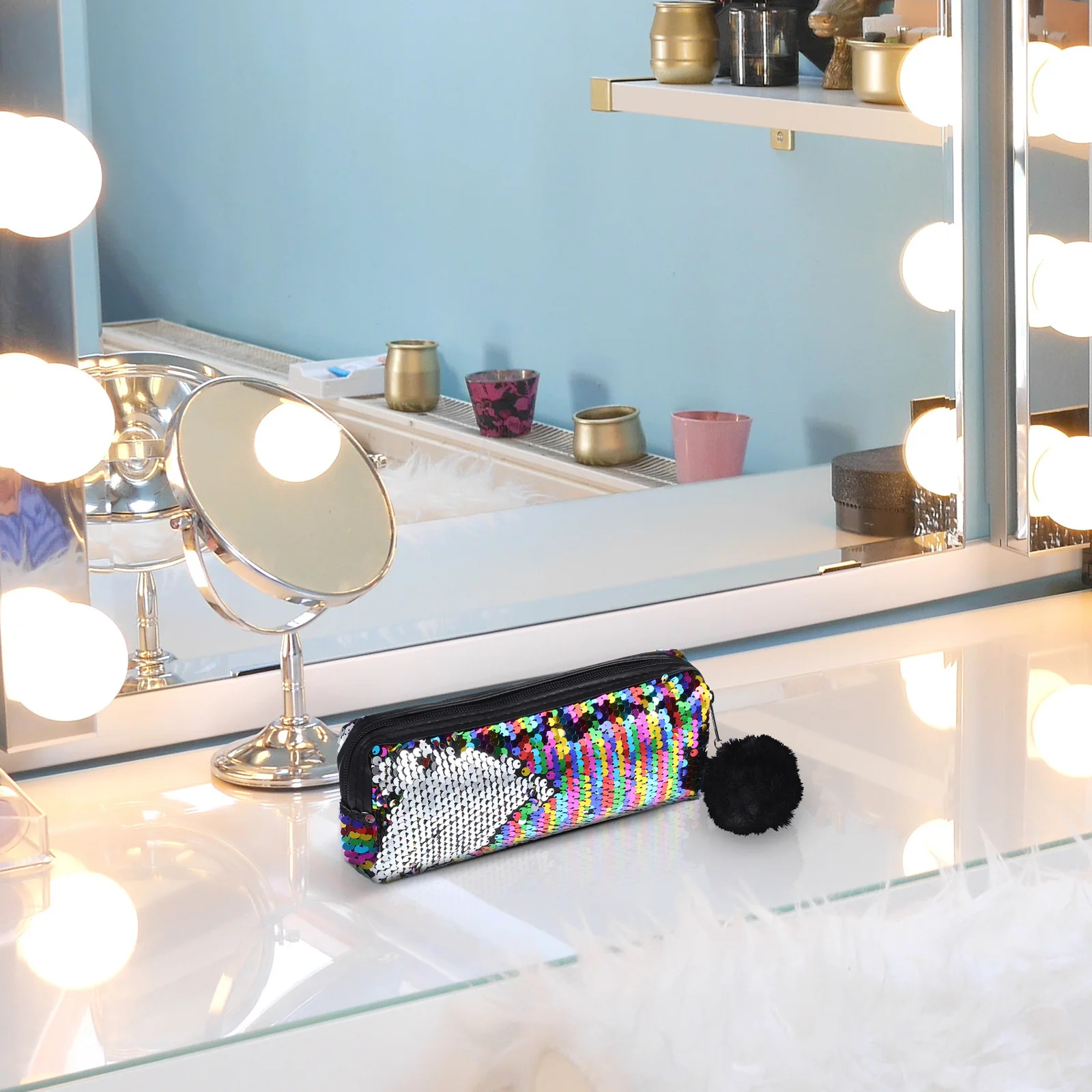 

Sequin Pencil Case Large Capacity Mermaid Collection Zipper Pouch Travel Makeup Bag Stationery ganizer Toiletry Small Pouch Cute