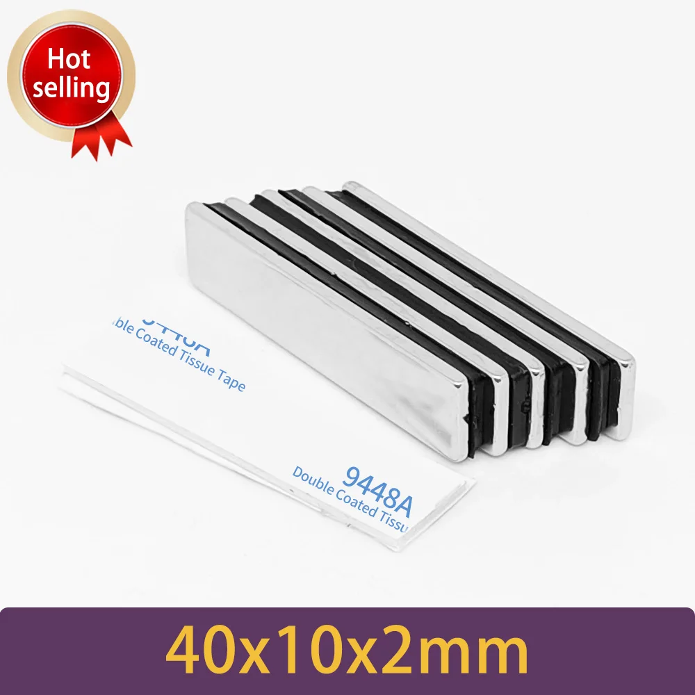 40x10x2mm Block Rare Earth Neodymium Magnet With 3M Tape 40*10*2 Rectangular Strong Powerful Magnets 40x10x2