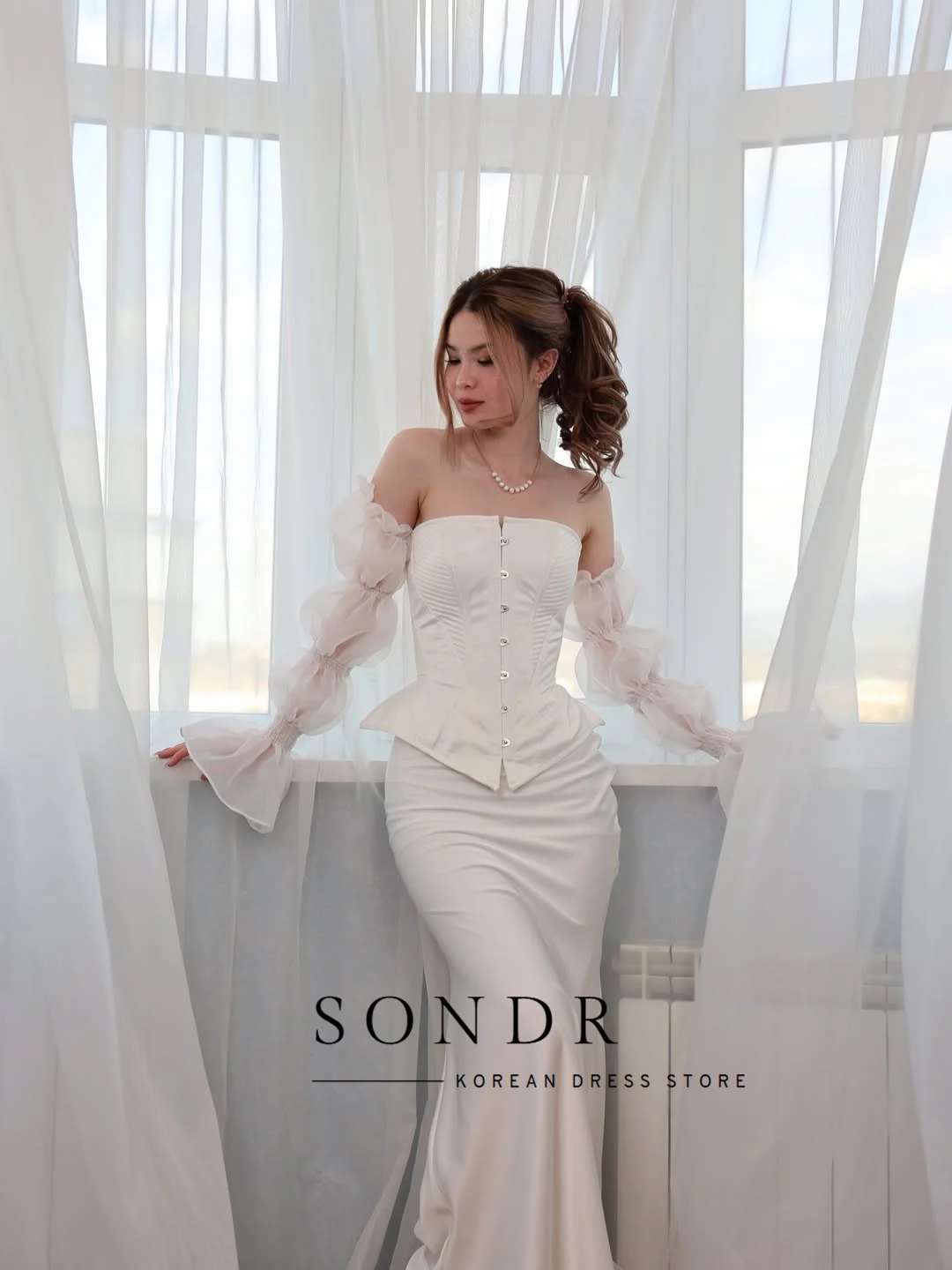 فساتين Sondr الفاخرة المخصصة للحفلات المسائية الكورية حورية البحر بدون حمالات وأكمام منتفخة لحفلات الزفاف وحفلات التخرج ملابس رسمية للمناسبات #3