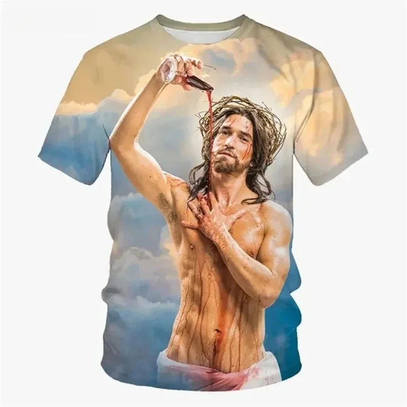 New Summer Men 3D Printed Funny Jesus T-Shirt Casual O-Neck Tops Tees Male Fashion Short Sleeve Clothing Vintage Streetwear