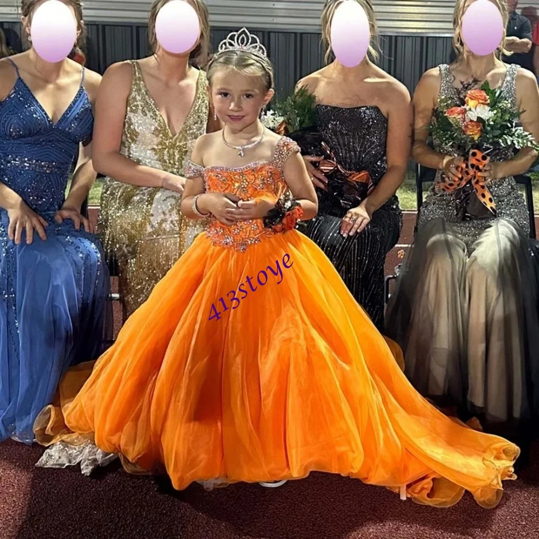 

CustomizedCustomized Girls Pageant Dress Beaded Lace Tulle Princess Flower Girl Dress Spaghetti Strap Open Back Party Gowns With