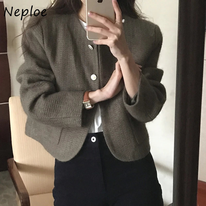 Neploe French Style Vintage Knit Casual Women Jacket Single Breasted Tweed All-match Mujer 2025 Autumn New Small Fragrance Coat