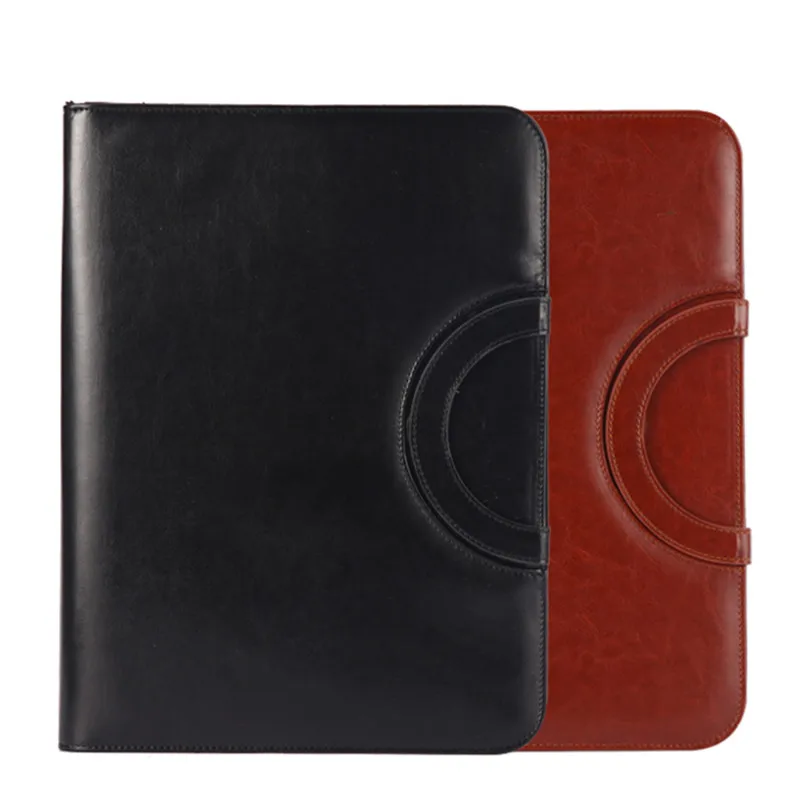 A4 Genuine Leather portfolio multi-function portable Office zipper bag business sales Manager folder Briefcase with calculator