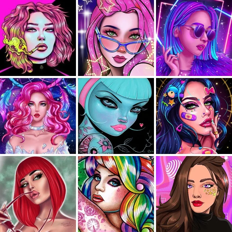 Trippy Girls Diamond Art Painting Kits Fantasy Color Woman Portrait Cross Stitch Embroidery Picture Mosaic Full Drill Home Decor