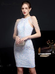 Sexy black white sequin summer dress women elegant birthday evening party dresses woman luxury bodycon short dresses vestidos HL