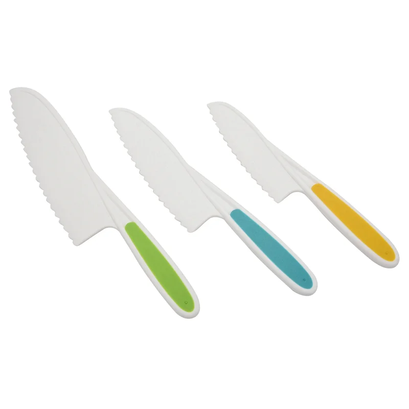 Y50A-سكاكين للأطفال مكونة من 15 قطعة من سكاكين المطبخ المصنوعة من النايلون، سكاكين الطبخ للأطفال بقبضة ثابتة، حواف مسننة