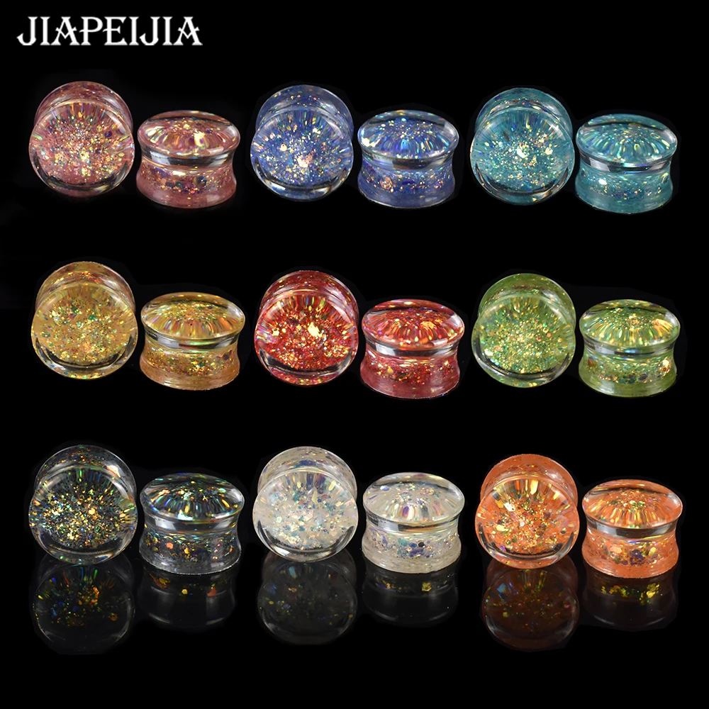 6-50mm Twinkling Paillette Ear Gauges Tunnels Plugs Stretchers Expander Acrylic Double Flared Flesh Tunnels Body Jewelry