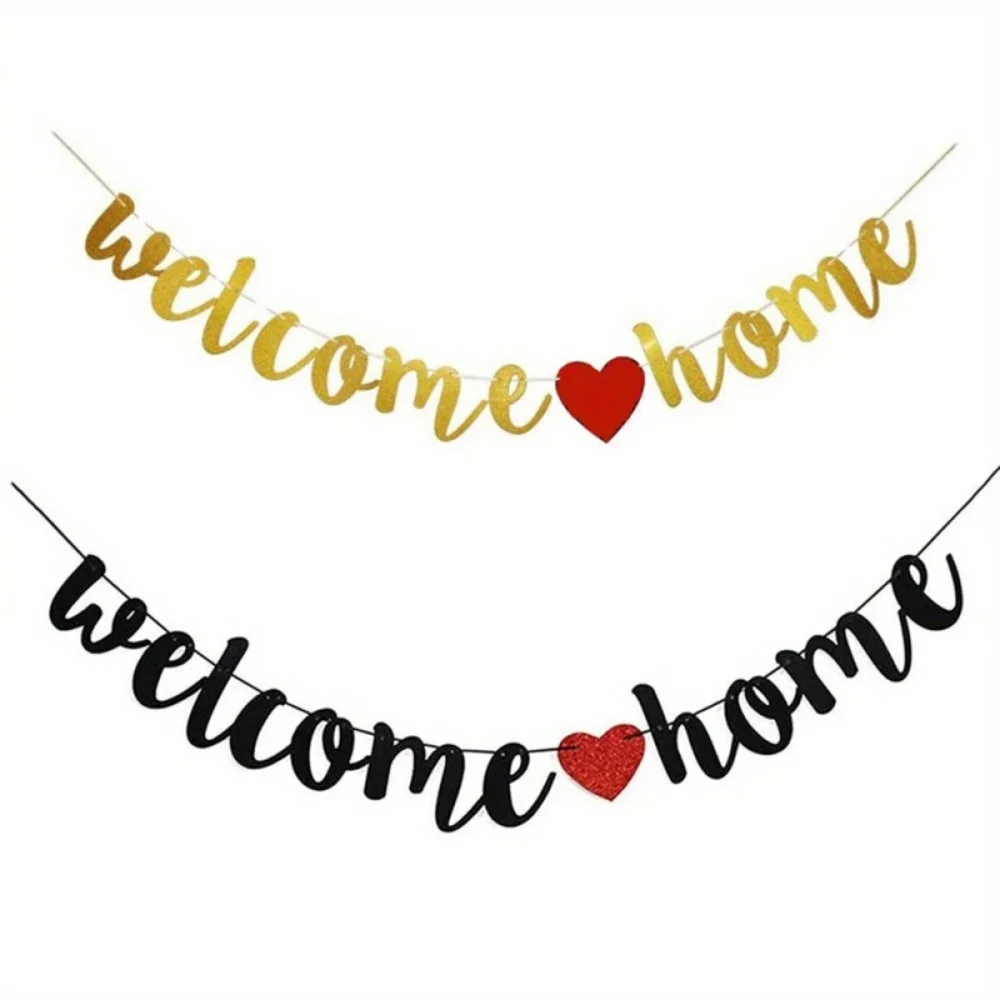 Welcome Home Banner Decorations Black Glitter Home Party Signs Decorative Flags for Military Homecoming Theme Party Supplies