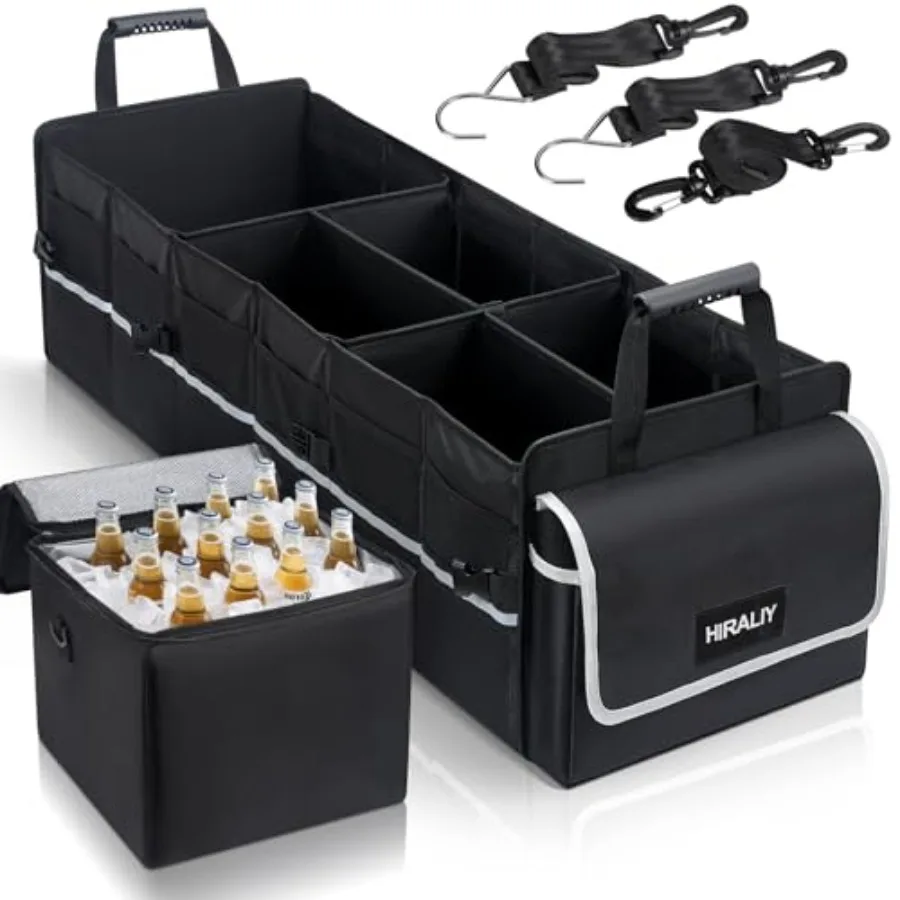 

4 in 1 Car Trunk Storage Organizer with Leakproof Cooler Bag Made of 1680D Ox and PP board Removable Partitions Foldable Trunk