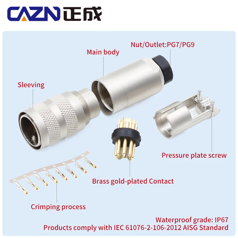 CAZN M16 4 5 6 7 8 12 14 16 19 24 Pins Cores Crimp Assembled Plug Male  Female Straight Metal Connector