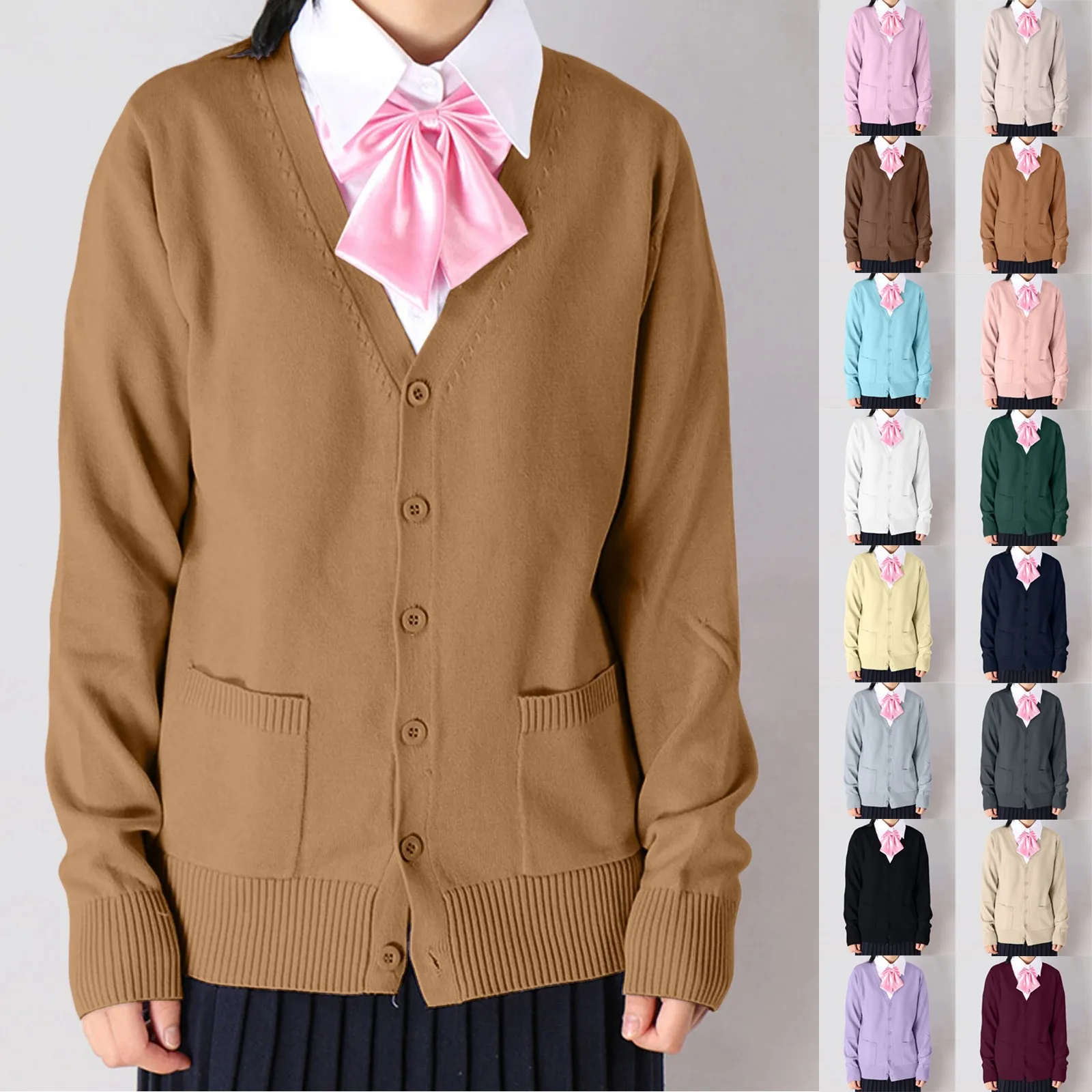 Japan School Sweater Spring And Autumn 100% V-Neck Cotton Knitted Sweater Jk Uniforms Cardigan Multicolor Girls Student Cosplay