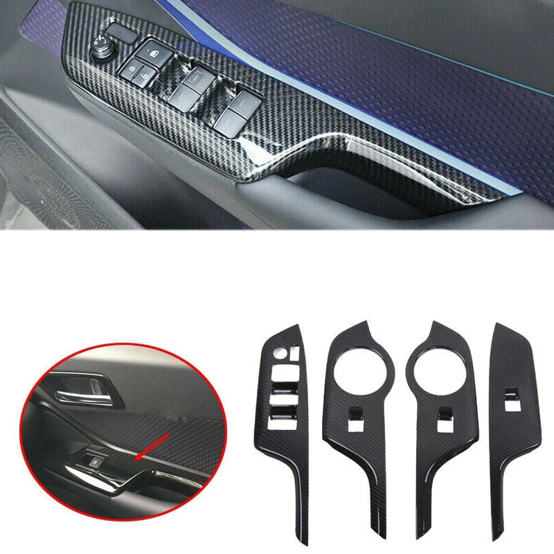 Carbon Fiber Style ABS Window Lift Switch Button Panel Cover Trim Right Drive For Toyota C-HR CHR 2016-2018