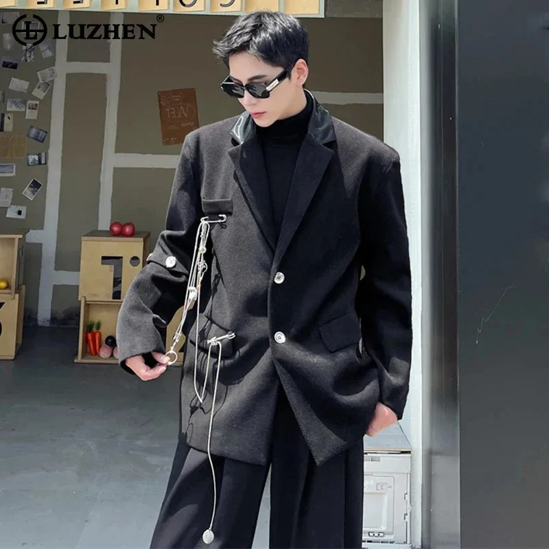 LUZHEN Niche Design Metal Chain Patchwork Decorate Men Elegant Casual Suit Jacket Original Casual Social Blazer Coat LZ6194