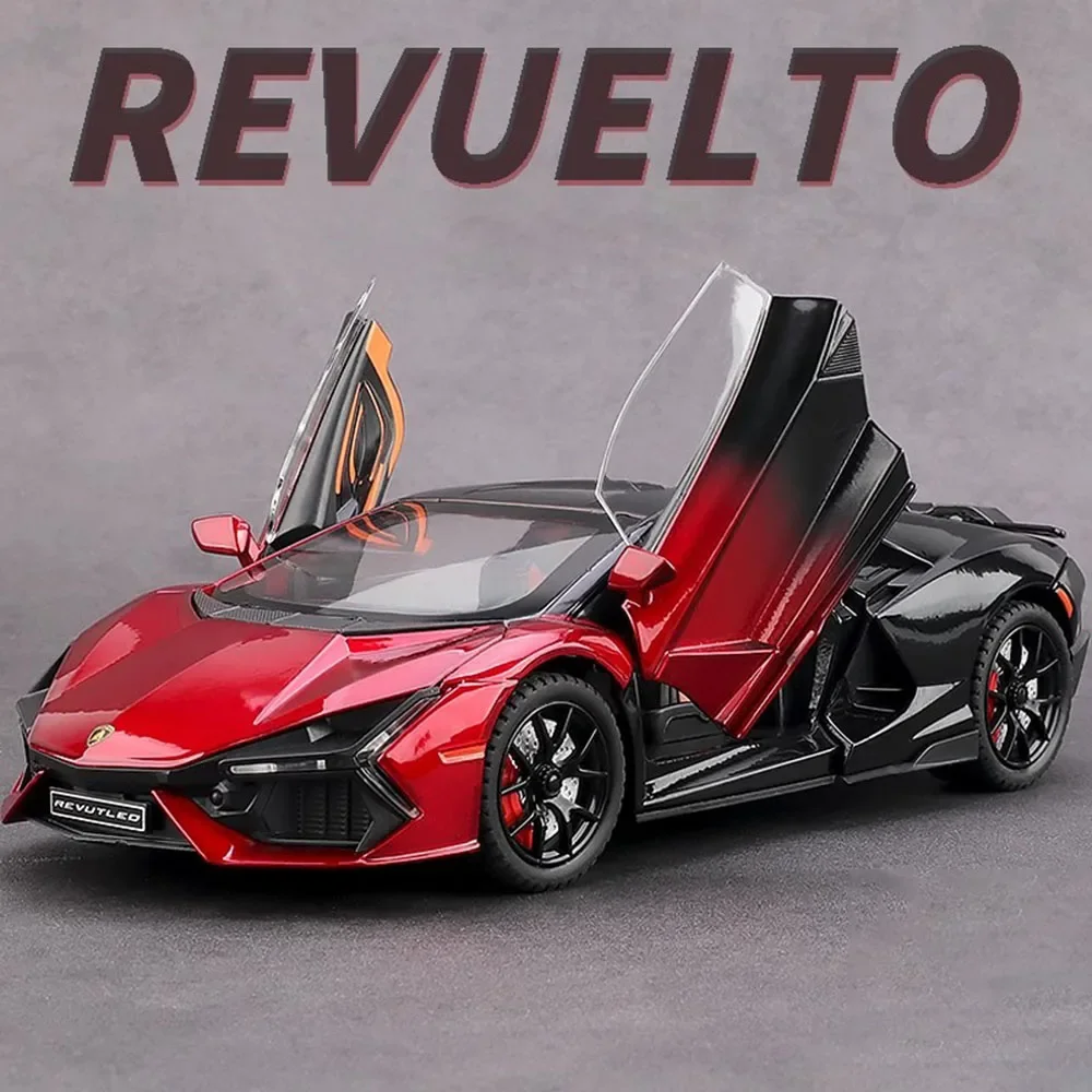 1:24 Scale Lambor Revuelto Sports Car Model Toy Diecast Alloy Light Music Supercar Doors Opened Vehicle Models for Kids Gifts