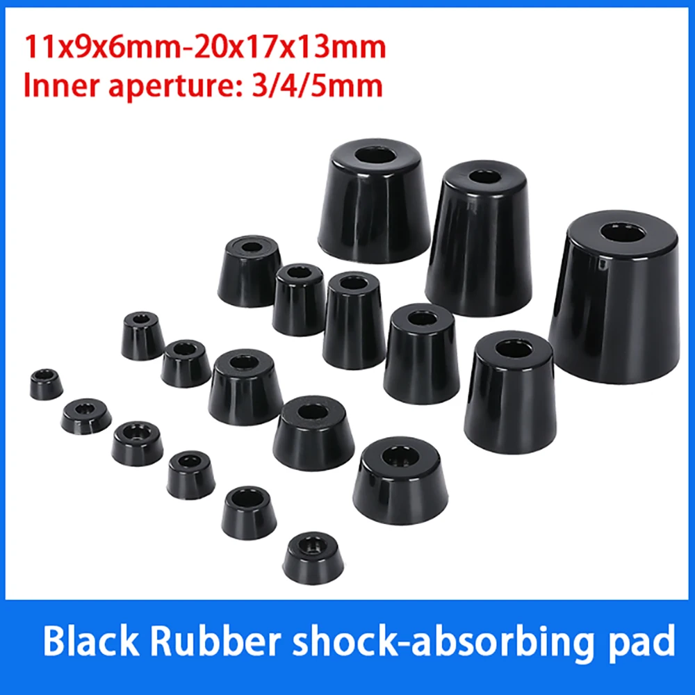 Black Rubber Foot Pad Cone-Shaped Anti Slip Shock-Absorb Pad 11-20mm Table Chair Leg Furniture Hardware Inner Aperture=3/4/5mm