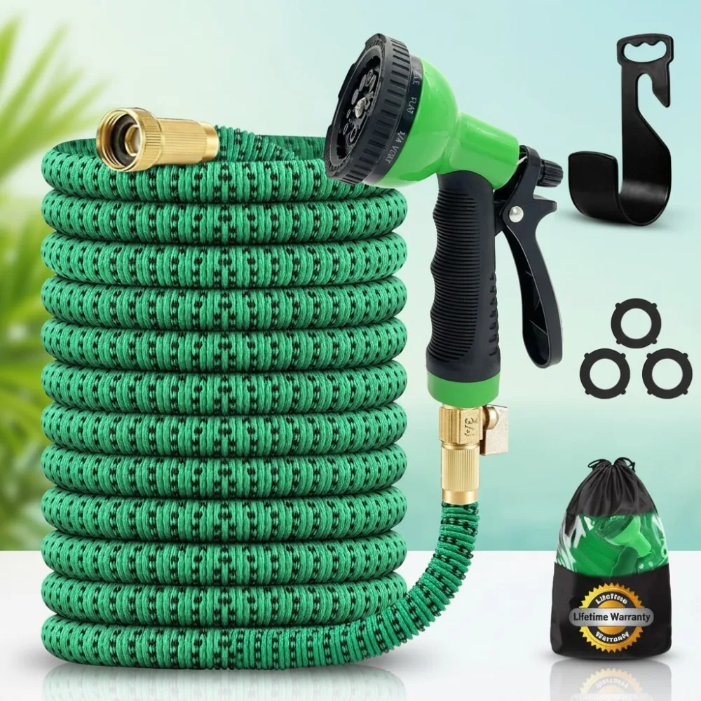 

100ft Expandable Garden Hose with 10 Spray Nozzle - Heavy Duty 3750D Strength Leak-Proof for Outdoor Watering