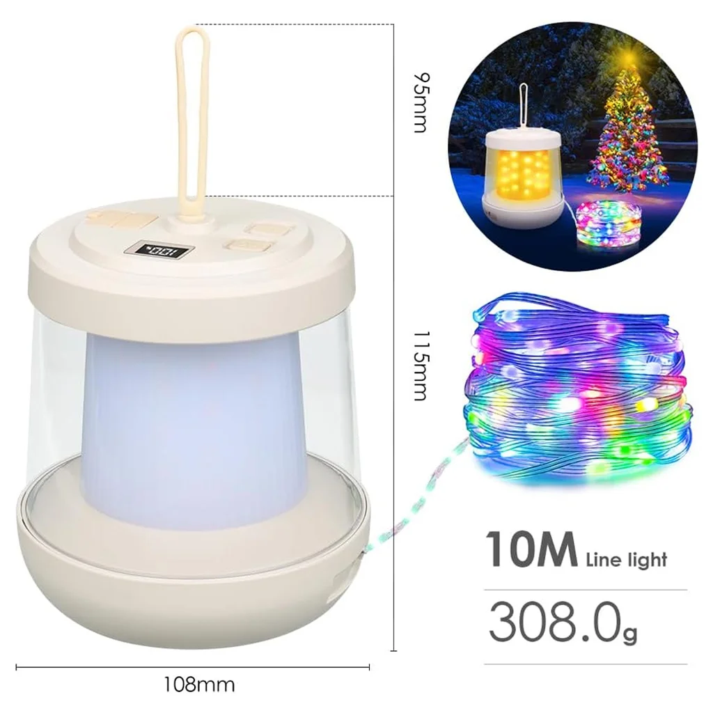 2-in-1 Camping Lantern & String Lights 10M LED Rechargeable Waterproof Outdoor Tent Fairy Lights Flashlight Ambient Hanging Art