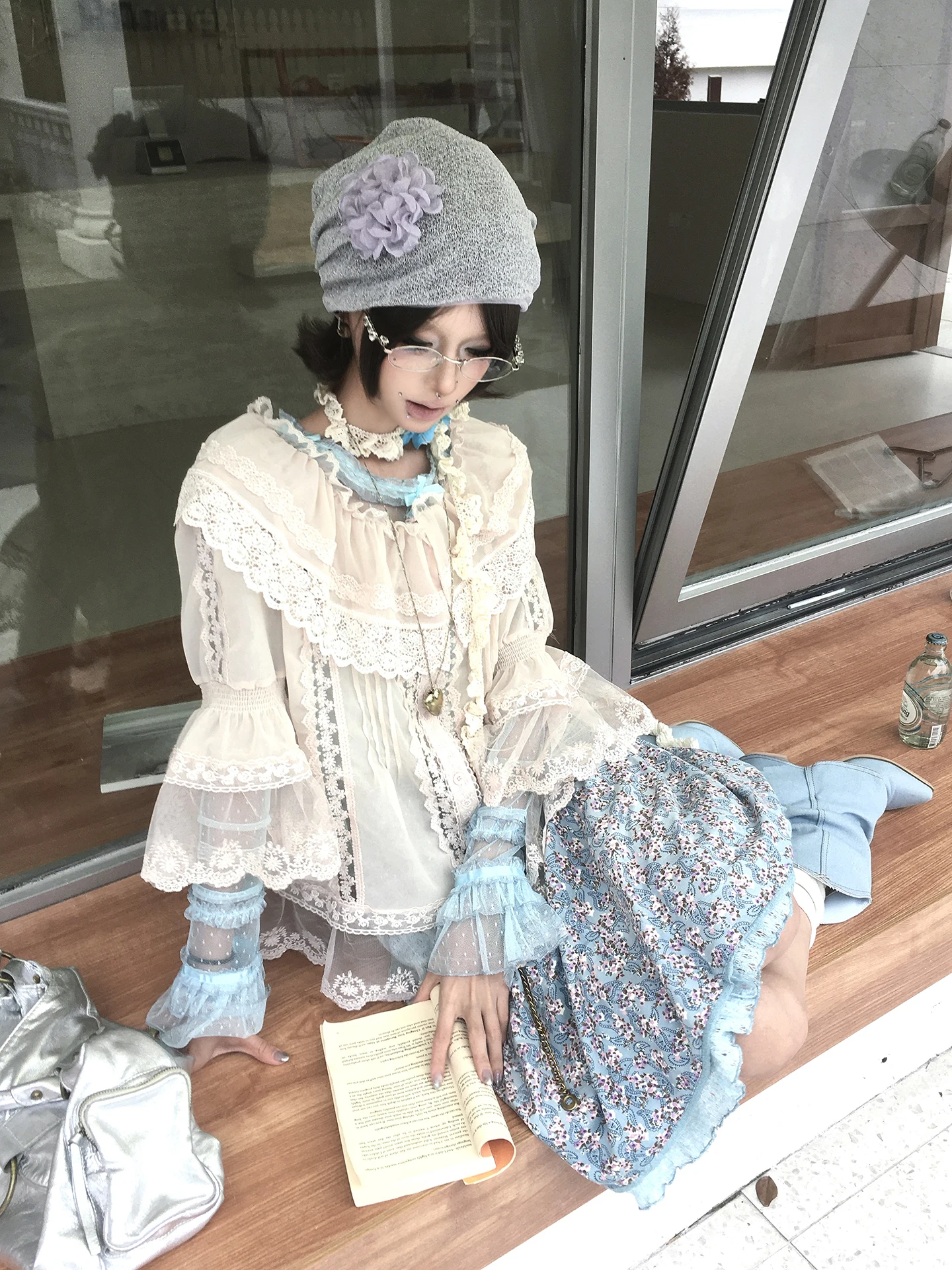 

Женский топ Ele Lace Trim antung с тяжелой вышивкой, винтажный, в стиле Bubble Pine Oil Court, из мягкой хлопковой смеси