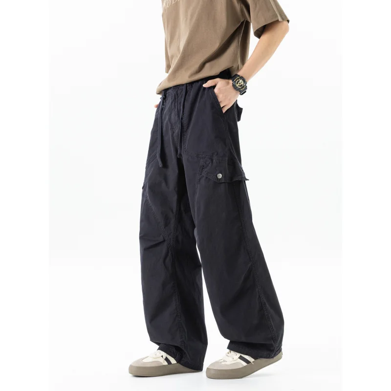 Men's High-Waist Wide-Leg Casual Pants American Retro Workwear Straight Leg Loose Fit Summer Trend Street Style