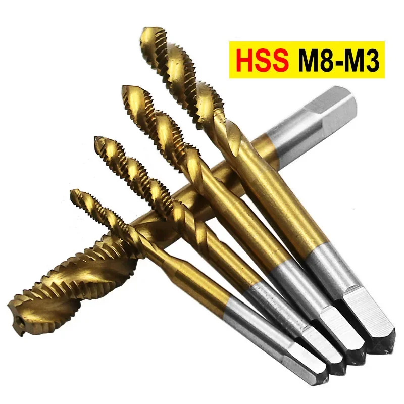 1 قطعة التيتانيوم المغلفة HSS دوامة الناي المسمار خيوط الصنابير أدوات الحفر لآلة المعادن M3 M4 M5 M6 M8 متري اليد أداة